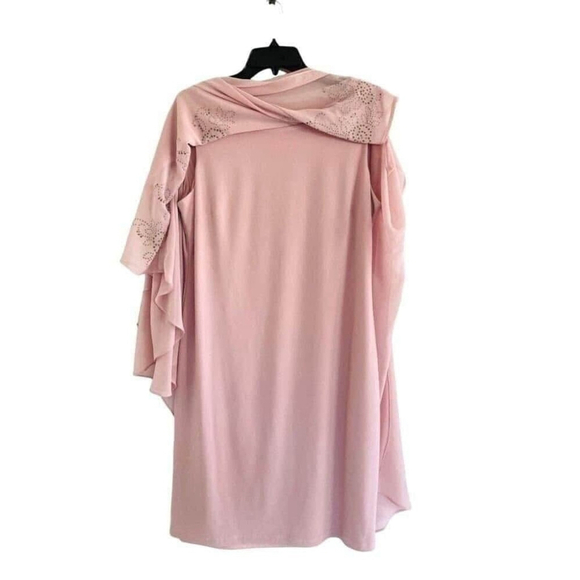 90s Frank Lyman Fairy Chiffon Overlay Wedding Guest Dress Sz. 14 Rhinestones - Picture 7 of 9